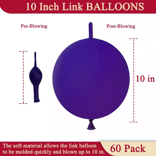 60 Pcs Link Balloons 10 Inch Quick Link Balloons for Birthday Wedding Party Festival Decorations (Purple)