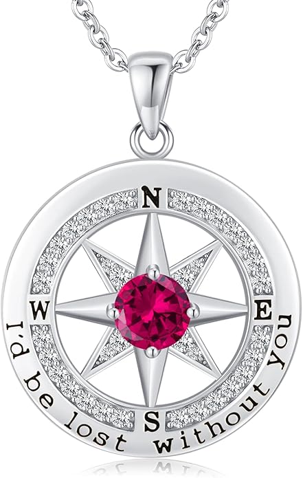 S925 Necklace Gift for Wife |Compass Jewelry |Women Anniversary |Sterling Silver |Girlfriend Birthday Gifts for Her Valentines |I'd be Lost without You |Jewel 18K Gold
