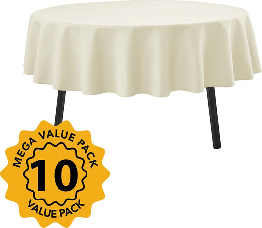 10-Pack Ivory Round Tablecloths, 90 Inches, Stain-Resistant Polyester for 4-5 Ft Round Tables - Washable Table Covers for Weddings, Banquets, Birthday Parties, Events
