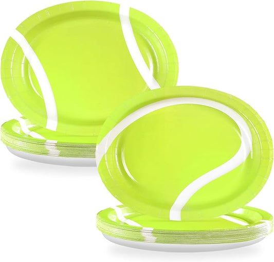 50Pcs Tennis Oval Paper Plates 10" x 12" Large Disposable Heavy Duty Classic Tennis Ball Paper Platters Sports Themed Dessert Plates for Men Women Kids Sports Birthday Party Supplies