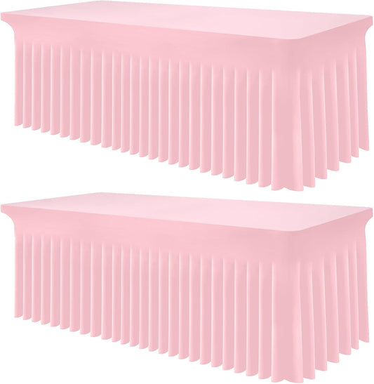 Smiry Spandex Tablecloth 2 Pack, Elastic Fitted Stretch Tablecloth for 6FT Rectangle Tables, Waterproof Washable Table Cover Skirt for Wedding, Banquet & Parties (Pink, 72Lx30Wx30H Inch)