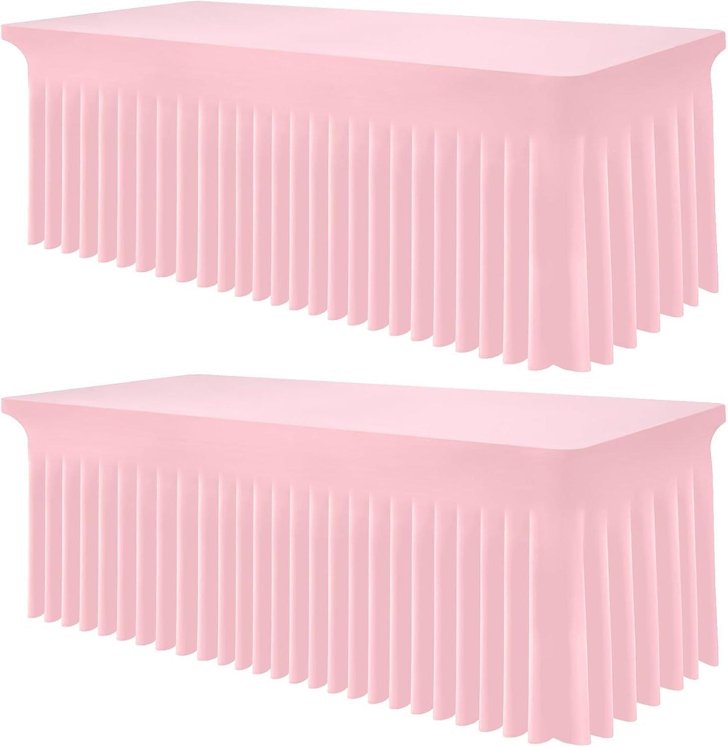 Smiry Spandex Tablecloth 2 Pack, Elastic Fitted Stretch Tablecloth for 8FT Rectangle Tables, Waterproof Washable Table Cover Skirt for Wedding, Banquet & Parties (Pink, 96Lx30Wx30H Inch)