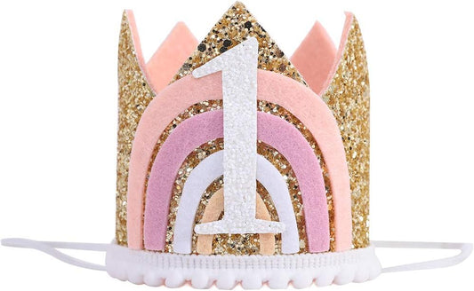 WAWOO Rainbow Crown for 1st Birthday - Baby Party Decorations, Rainbow Photo Props, First Birthday Decor