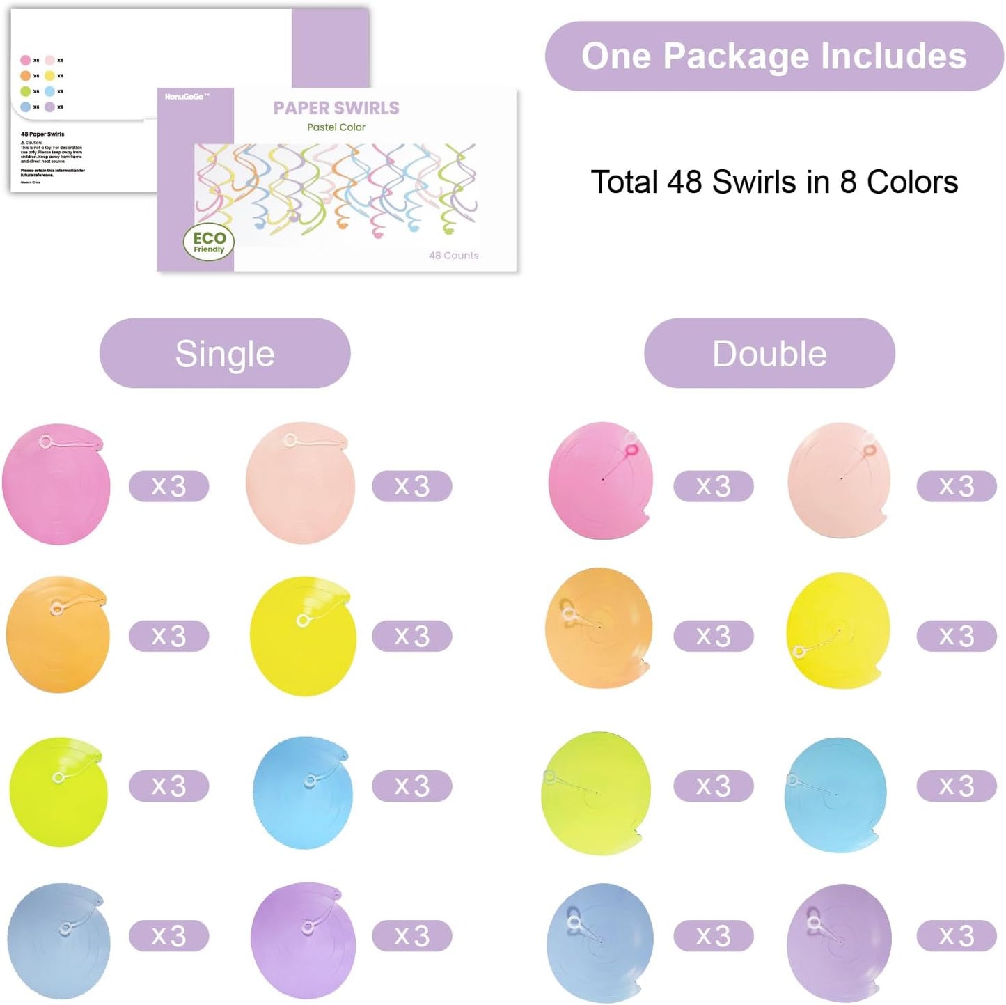 48PCS Pastel Paper Swirl Decorations Hanging Ceiling Streamers for Birthday, Spring, Bridal, Gender Reveal, Wedding, or Everyday Party Decor