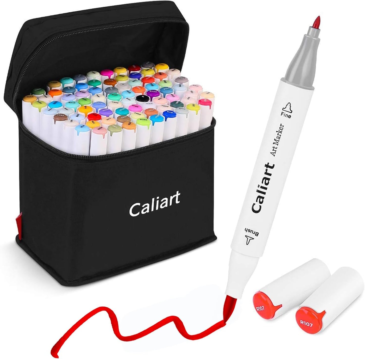 Caliart Alcohol Markers, 81 Colors Fine & Brush Dual Tip Colored Markers for Adults Coloring Books Artists Illustration Sketch, Permanent Art Pen Set Drawing Supplies Gift