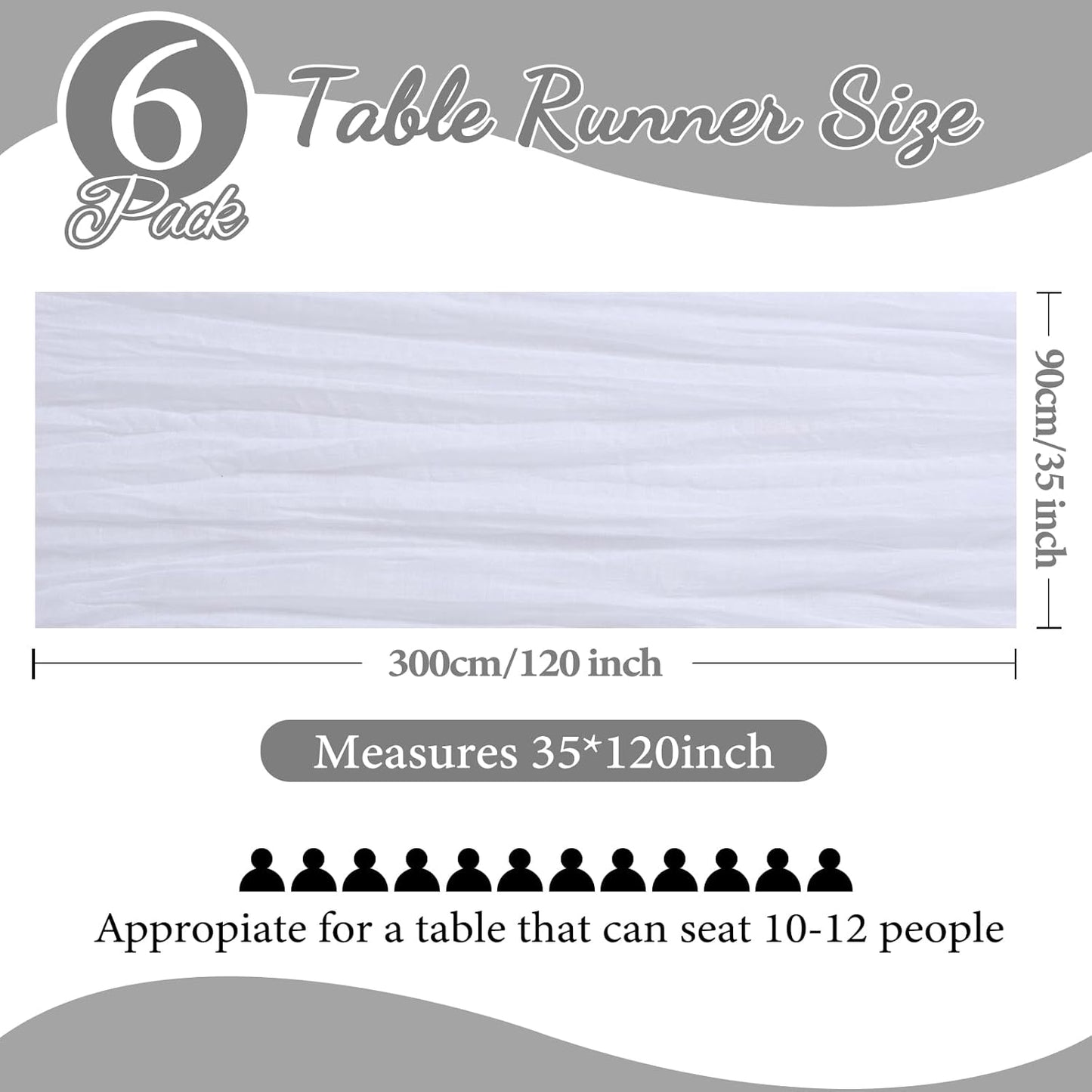 6 Pack 10FT White Cheesecloth Table Runner 35x120 Inch Gauze Rustic Boho Table Runner Cheese Cloth for Wedding Decor Birthday Party Bridal Baby Shower Table Centerpiece Decoration