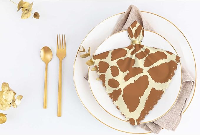 Animal Prints Brown Table Napkins Cloth Set of 4 Soft Giraffe Skin Texture Irregular Geometry Shape Fashion Washable and Reusable Dinner Napkins for KitchenWeddings Parties 18 x 18 inch