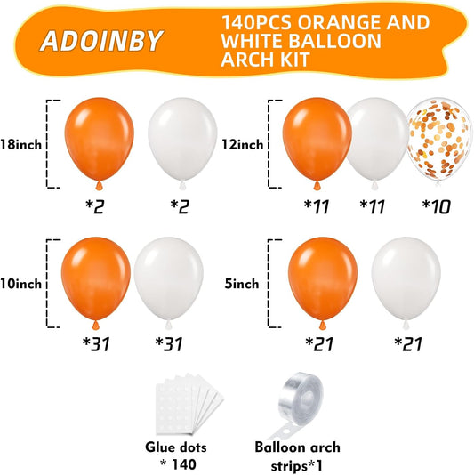Orange and White Balloon Arch Kit, ADOINBY 140Pcs White and Orange Balloons Confetti Balloon 18 12 10 5 Inch Different Size Balloons for Baby Shower Halloween Birthday Anniversary Party Decoration