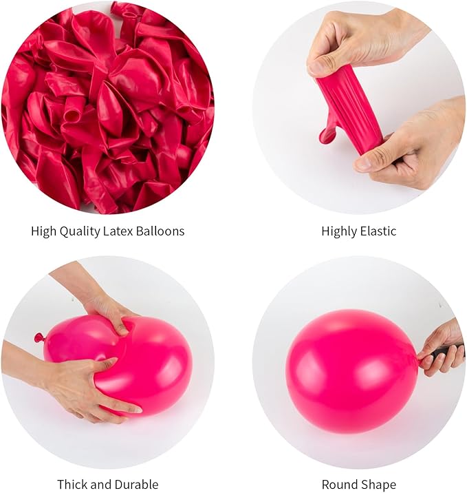 Hot Pink Balloons, 140pcs 18 12 10 5 Inch Different Sizes Pack Party Latex Balloons for Birthday Halloween Holiday Balloon Garland as Party Decorations