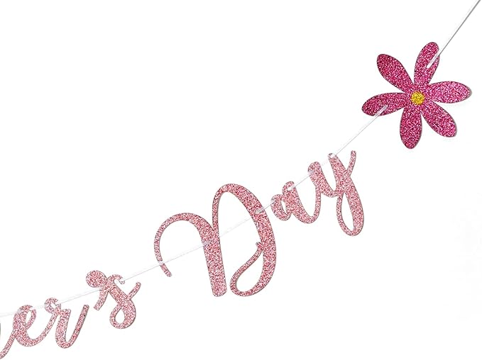 Happy Mother's Day Banner Set Decoration for Mother's Day Party Decorations Backdrop Garland for Mom Glitter Garland Photo Props Rose Gold Pink Flower