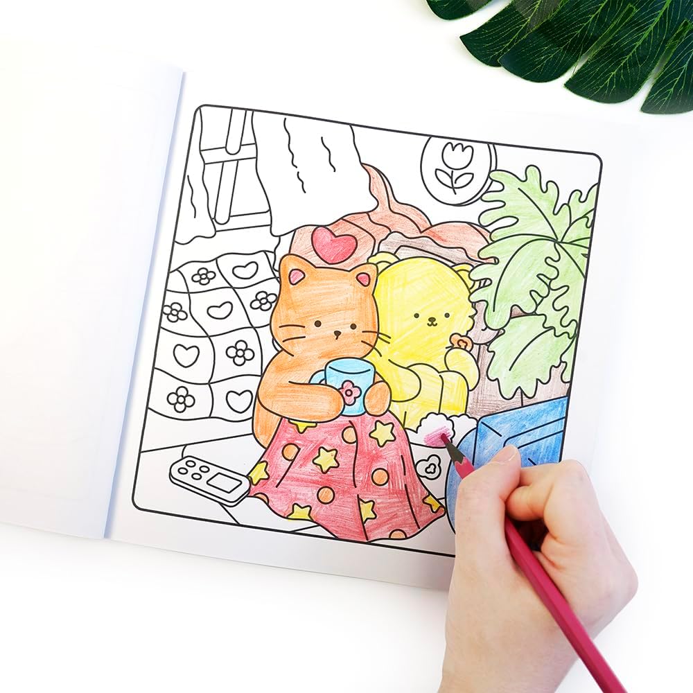 Adorable Coloring Book for Kids Ages 4–8: 40 Unique Single-Sided Pages to Prevent Bleed-Through | Thick Paper for Markers & Crayons | Screen-Free Learning Fun & Family Creative Gift (Fuzzy Hygge)