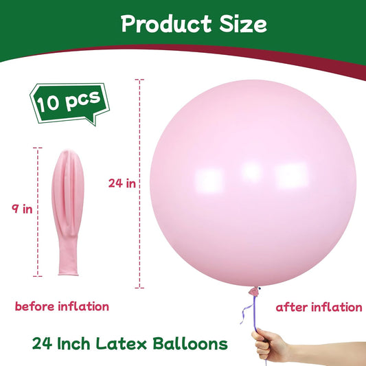 AZOWA 24 Inch Pink Balloon 10 Large Latex Balloons for Party Wedding Birthday Baby Shower Decoration (Pink, 10 Pcs)