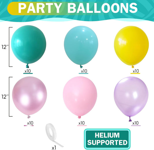 Pastel Balloons 60 Pcs Metallic Pink Purple Teal Blue Yellow Multicolor Latex Balloon Macaron Rainbow Pastel Color Party Balloons for Girls Birthday Baby Shower Bridal Wedding Party Decorations