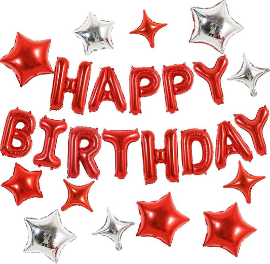 TONIFUL 35PCS Red Happy Birthday Decorations Kit 16 Inch Happy Birthday Balloon Banner with Star Balloons Mylar Foil Birthday Party Decorations Supplies for Men Women Adults Girls Boys Kids