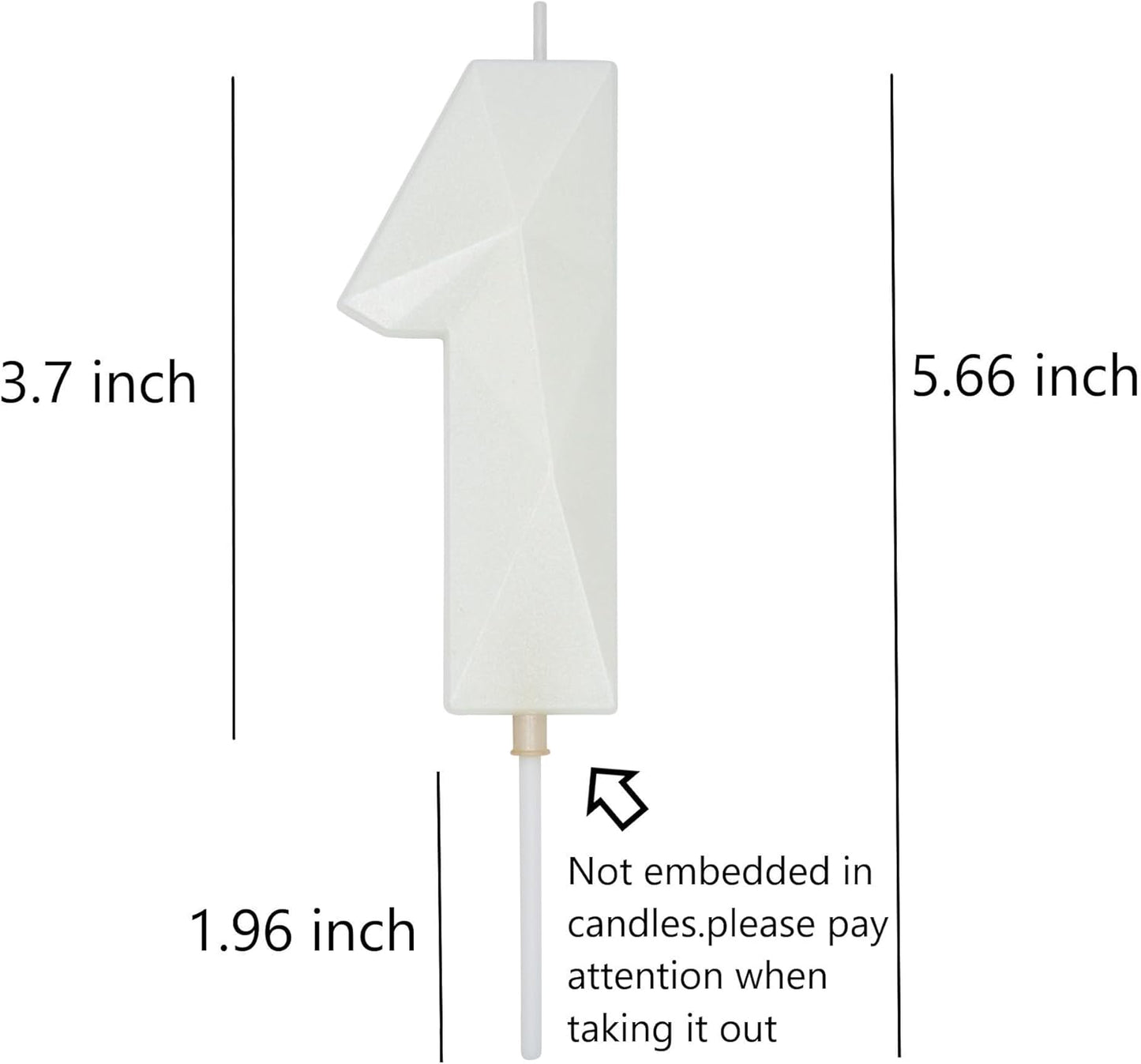 DERVENTA Large Birthday Candle Number 3D White 3.7 inch Party Celebration Anniversary Decoration Cake Topper 1 Piece (Number 1 White)
