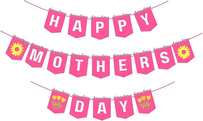 Happy Mother's Day Banner Set Decoration for Mother's Day Party Decorations Backdrop Garland for Mom Mother's Day Glitter Garland Photo Props (Pink Yellow Sunflower)