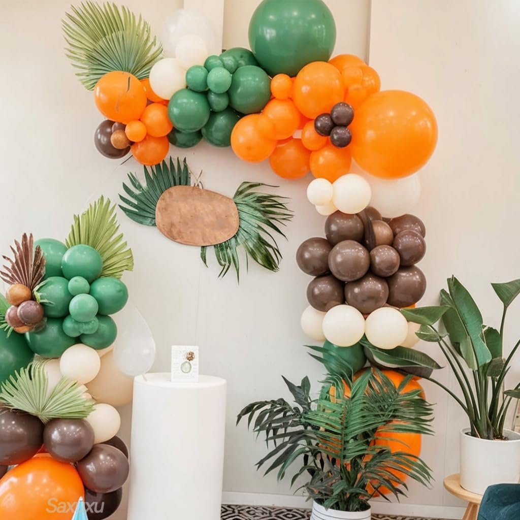 Jungle Balloons Garland Arch Kit, Green Brown Balloon Garland Arch Kit, White Blue Yellow Balloon For Jungle Safari Woodland Lion Forest Theme Birthday Baby Shower Party Wedding Decorations