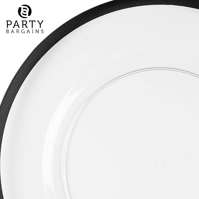PARTY BARGAINS 13-Inch Charger Plates - 4 Pack, Clear Black Rim, Heavy-Duty Disposable Chargers for Elegant Dining - Ideal for Weddings and Formal Events