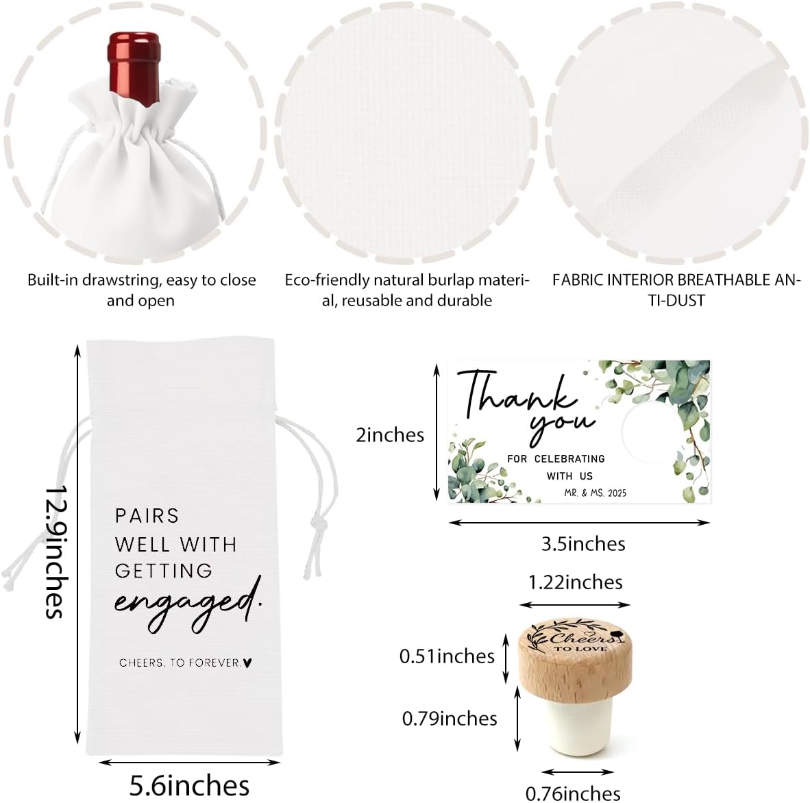Engaged Gifts Engagement Gifts for Couples Her Engagement Party Decorations Bridal Shower Decorations Wine Gift Bag Cheers To Forever Wine Bag with Thank You Card And Stopper