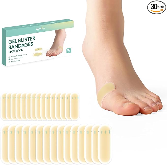 Gel Blister Hydrocolloid Bandages - Welnove 30ct Blister Cushions (Spot Pack) - Blister Bandages for Heel, Toe & Foot - Blister Pads for Prevention & Recovery - Water Resistant
