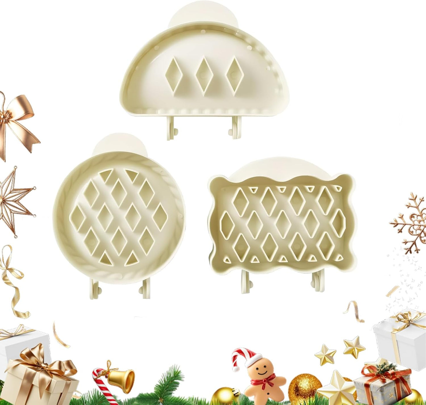 Holiday Mini Pie Mold, Hand Pie Press Molds Maker for Christmas Party Potluck Baking, Dough Presser Pies Molds for Fall, Thanksgiving & Christmas Festivals (3 Pcs-D)