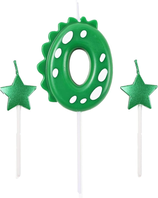 2.75 Inch Green Dinosaur Shaped 0 Number Birthday Candles and Star Birthday Candles,Suitable for Dinosaur Birthday Decorations & Themed Parties Celebration