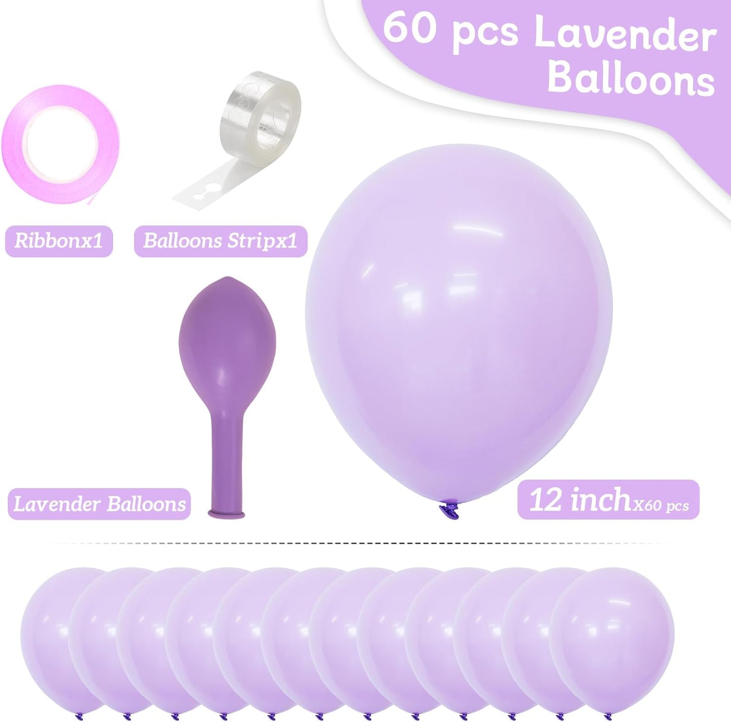 Lavender Balloons 60 PCS 12 Inch Light Purple Pastel Purple Latex Balloons for Birthday Baby Shower Bridal Shower Wedding Graduation Party Decoration