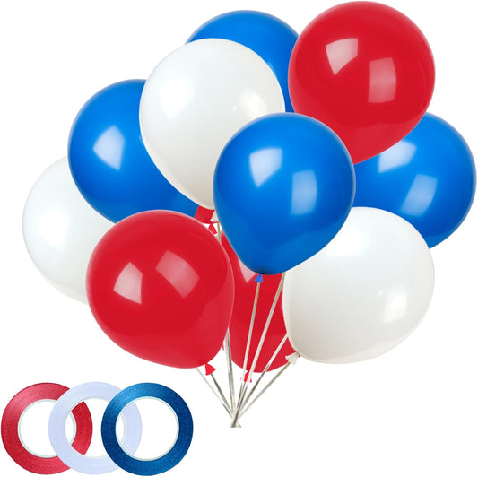White Red Blue Balloons,100 Pack 12 Inch Latex Balloons,for Wedding Birthday Party Baby Shower Christmas Party Decorations