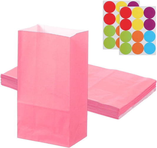 PATIKIL Party Favor Bag, 24 Pcs 5.1x3.1x9.4 Inch Medium Paper Candy Bags Gift Treat Celebration Halloween Goody Birthday Wedding Party with Stickers, Light Rose Red