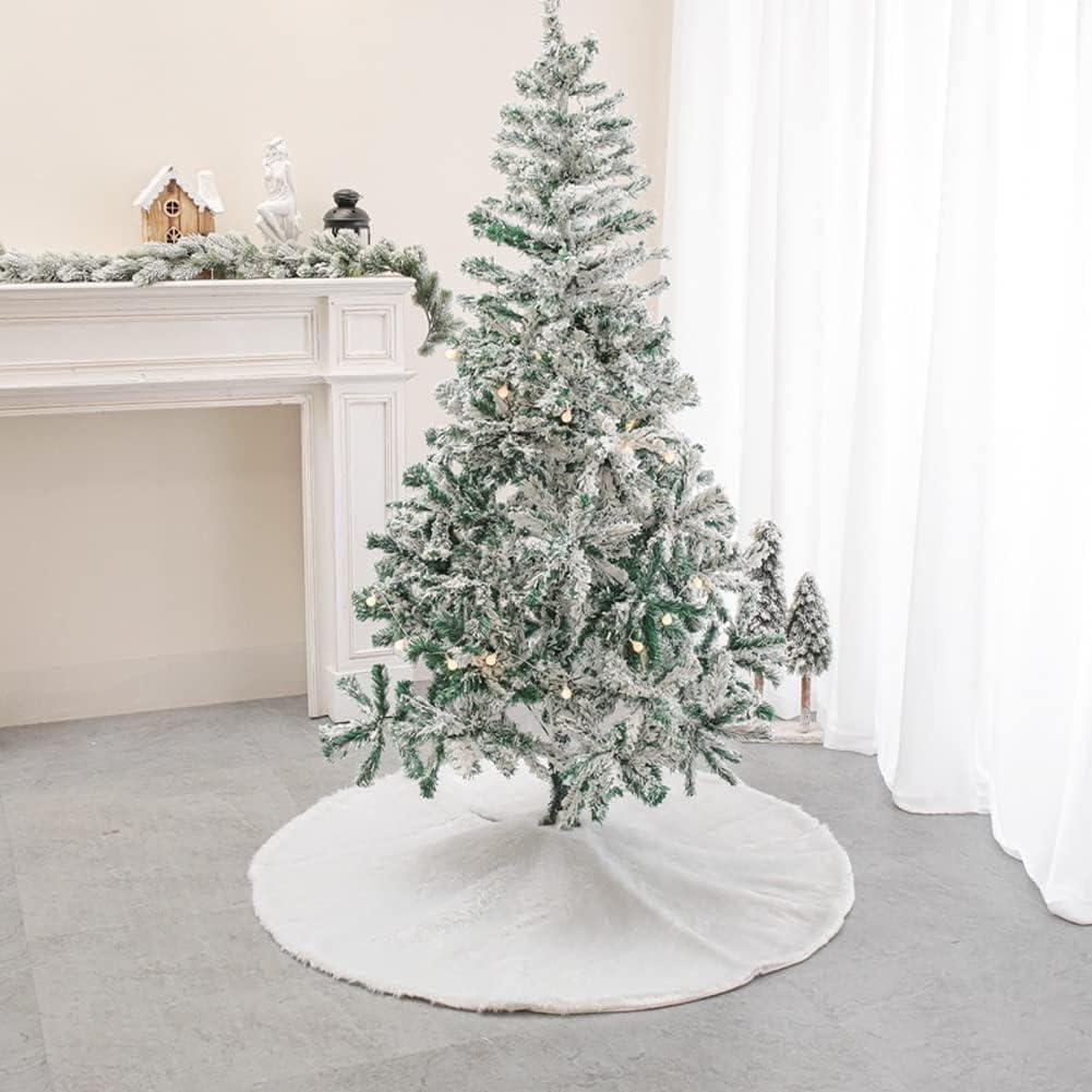 94 Inch Christmas Tree Skirt Faux Fur Snow White Luxury Plush Large Size Fluffy Home Holiday Decor Xmas Gift