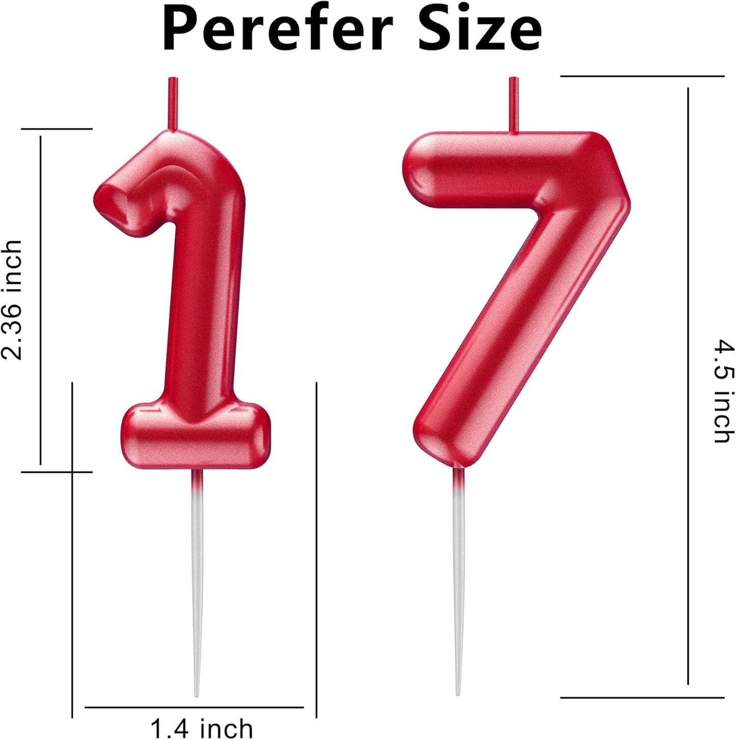 Red Number 17 Candle Happy Birthday 3D Number Candles for Birthday Cake Party Decoration Wedding Anniversary Celebration Supplies
