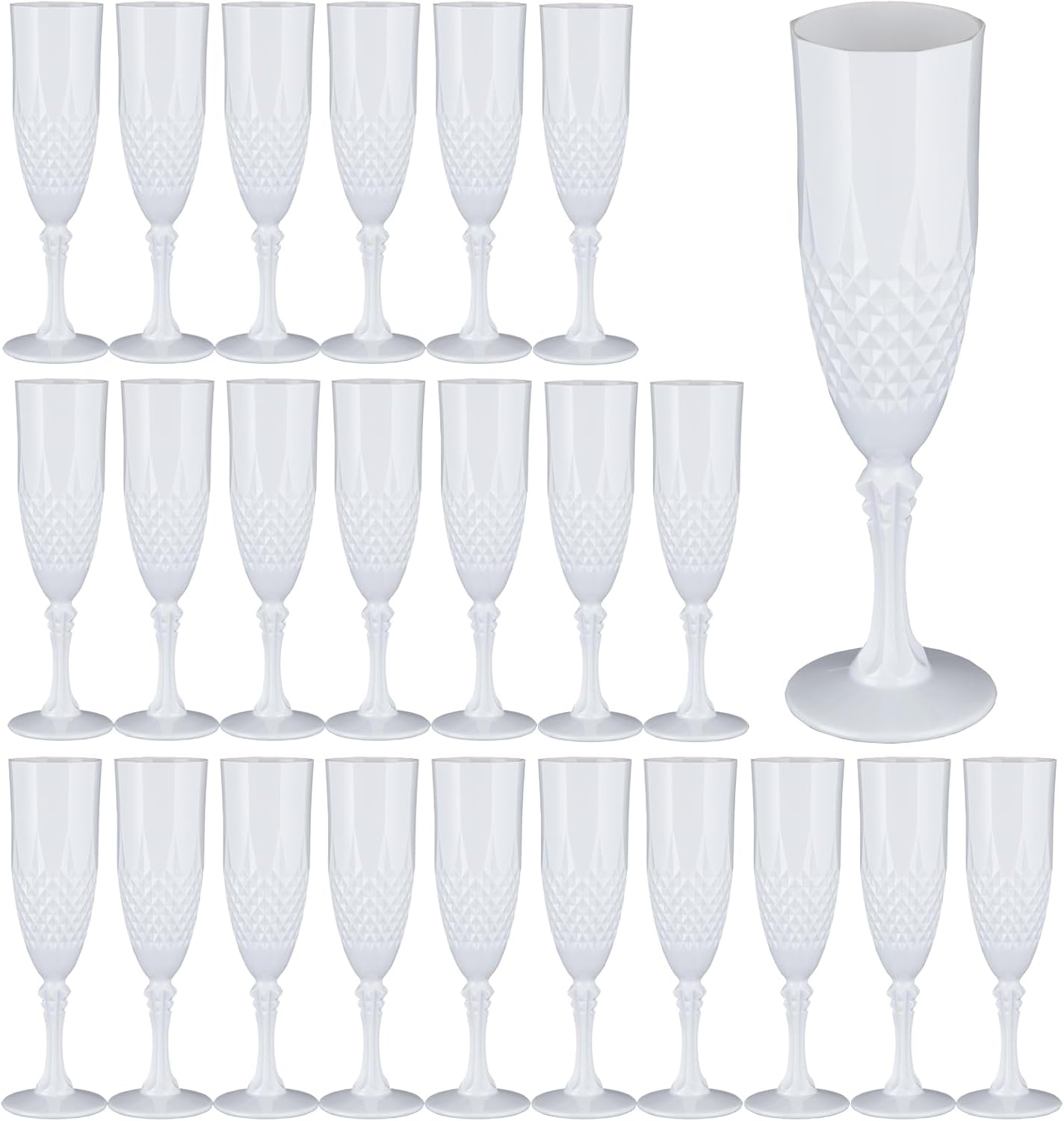 Plastic Champagne Flutes,24PCS White Solid Wine Glasses Goblets Shatterproof Mimosa Bar Reusable Vintage Champagne Flutes Stemmed Drinking Cups for Weddings, Bachelor Parties, Toasting,Cava, Prosecco