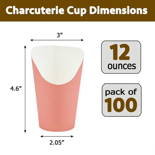 CAMKYDE 100 Pcs French Fries Holder, 12oz Disposable Paper French Fry Cups Pink Charcuterie Cups for all Occasions (12oz, Pink)