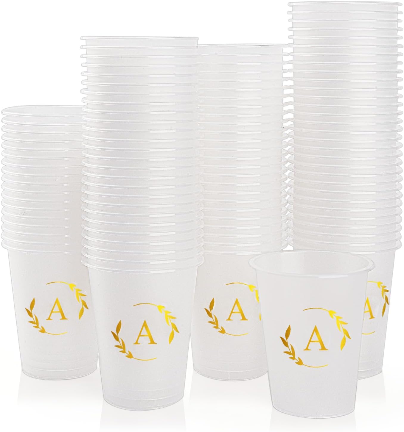 100 Monogrammed Cups Disposable Initial Plastic Cup 12 oz Wedding Personalized Cup for Wedding Reception Baby Shower Birthday Party(Letter A)
