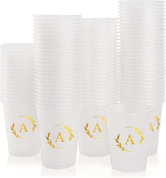 100 Monogrammed Cups Disposable Initial Plastic Cup 12 oz Wedding Personalized Cup for Wedding Reception Baby Shower Birthday Party(Letter A)