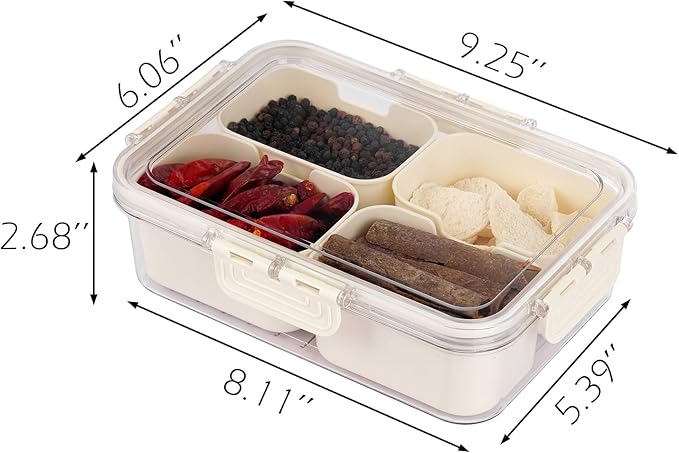 Snack Box Container, Divided Serving Tray with Lid, 4 Compartments