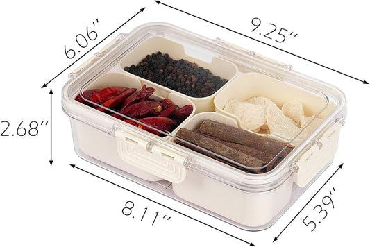 Snack Box Container, Divided Serving Tray with Lid, 4 Compartments
