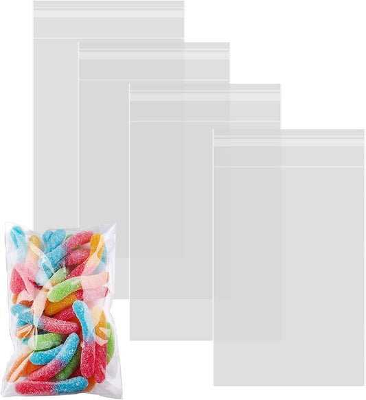 200ct Clear Plastic Bags, Self Sealing Cellophane Bags, Resealable Cellophane Bags for Bakery Cookies Candy Decorative Wrappers (4" x 6")