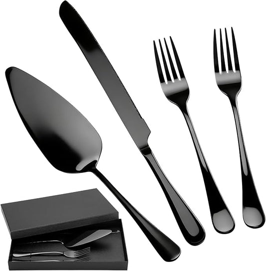 SUREAM Matte Black Cake Knife, 11 Inch 4PCS Cake Cutter Slicer, Pie Cutter and Server for Birthday Anniversary Christmas Engagements