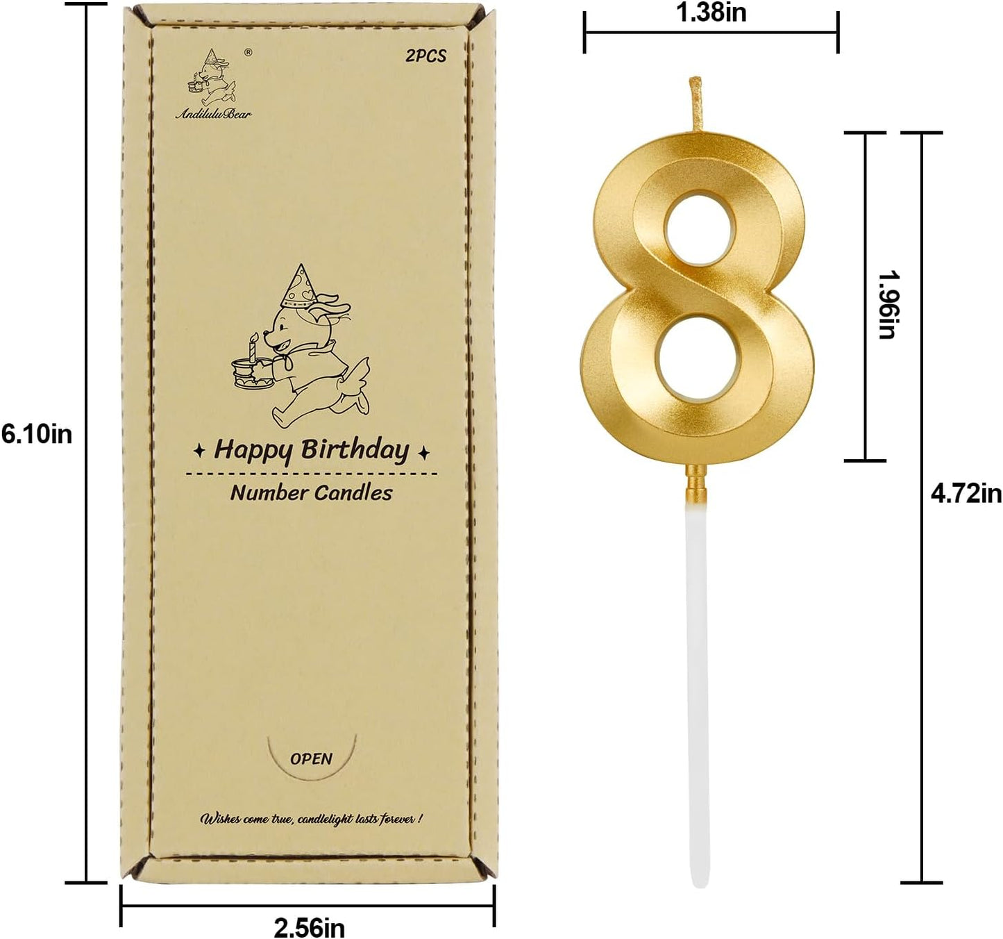 Birthday Candles, 1.96 Inch Number 18 Happy Birthday Candles, Number Candles Decoration for Birthday Party and Anniversary Celebration(Champagne Gold)