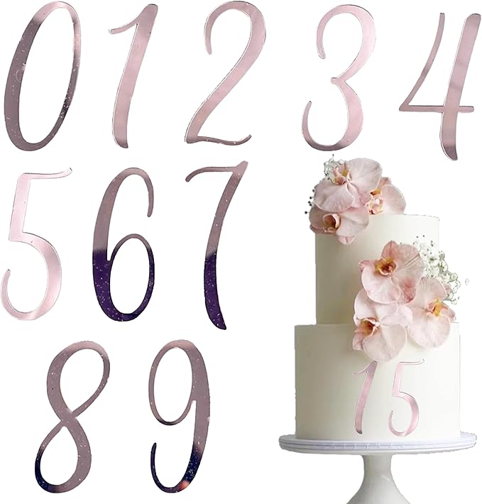Rose Gold Acrylic Wedding Number Cake Decoration 0-9 - Cake Topper for Birthday Party Wedding Anniversaries, Party Cakes and Personalized Celebrations Setup,Style 3