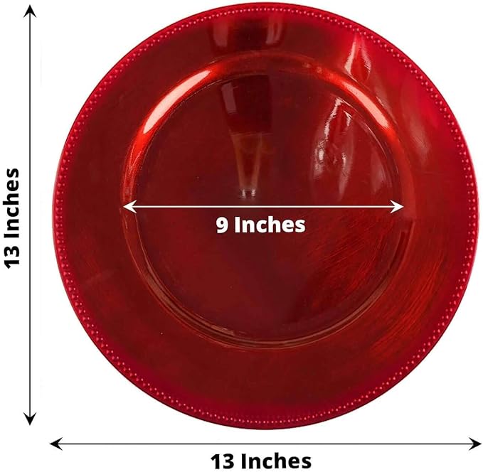 Efavormart 6 pcs 13" Red Beaded Round Charger Plates for Tabletop Decor Holiday Wedding Catering Event Decoration
