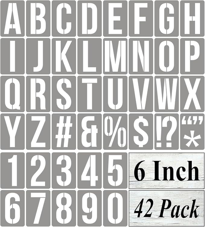 6 Inch Alphabet Letter Stencils for Painting - 42 Pack Letter and Number Stencil Templates with Signs for Painting on Wood, Reusable Numbers and Letters Stencils for Chalkboard Wood Signs & Wall Art