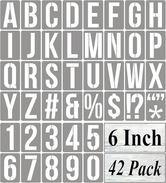 6 Inch Alphabet Letter Stencils for Painting - 42 Pack Letter and Number Stencil Templates with Signs for Painting on Wood, Reusable Numbers and Letters Stencils for Chalkboard Wood Signs & Wall Art