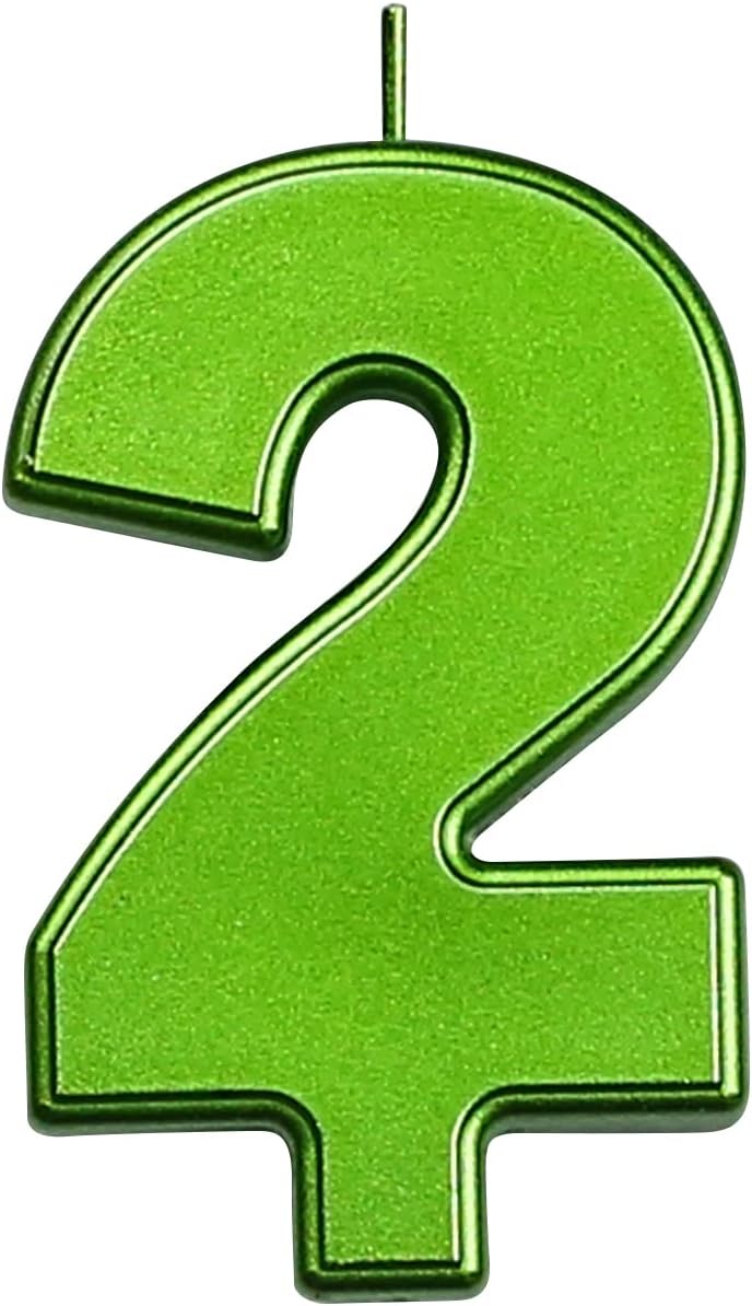 DERVENTA Birthday Candles Big Numbers Green 3.7 inch Party Cake Topper 1 Piece (Number 2 Green)
