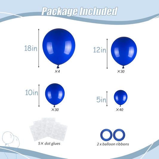 104pcs Royal Blue Balloons - 18/12/10/5 Inch Dark Blue Latex Balloons Garland Arch Different Sizes Pack for Graduation, Father’s Day, Independence Day, Baseball Party Decor