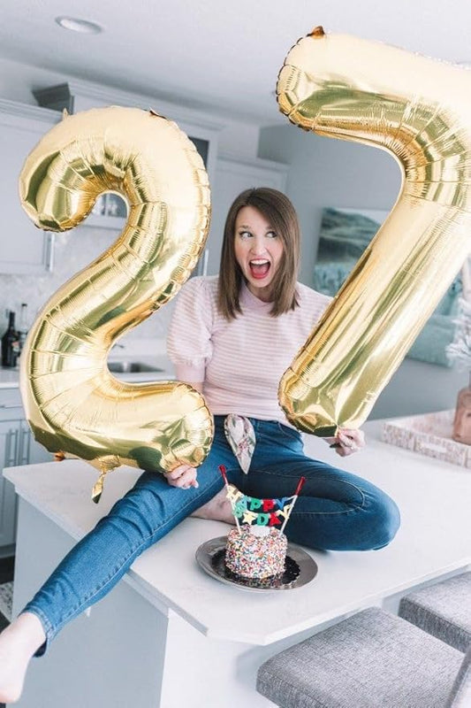 40 Inch Number 7 Balloon, 6 7 Birthday Decorations, Light Gold Seven Birthday Decor, 7 17 27 70 Year Old Balloon Number for Engagement, Wedding, Graduations