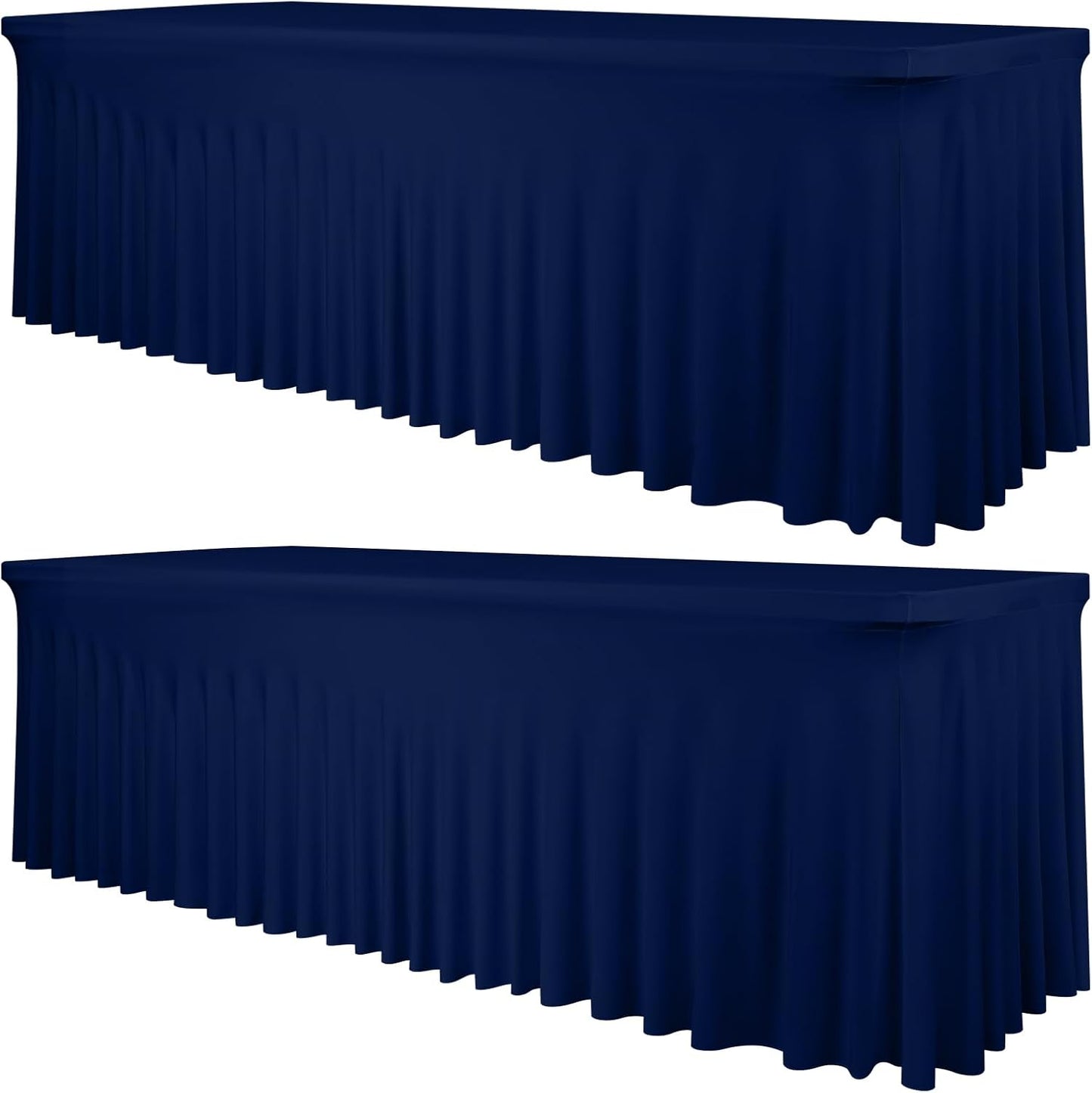 2 Packs Navy Blue Stretch Table Skirts for 8 Foot Rectangle Table, Washable Spandex Stretch Tablecloths with Skirt, Wrinkle Resistant Fitted Tablecover for Wedding Party Banquet