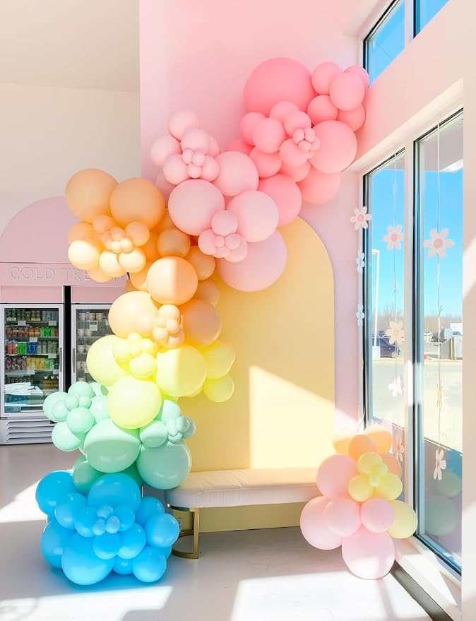 Pastel Rainbow Balloons Arch Garland Kit, Macaron Easter Balloon Arch Kit,18/12/5 In Pastel Spring Balloon Arch for Spring Easter Party Unicorn Birthday Party, Baby Shower Supplies