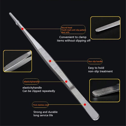 Aniso Long Tweezers - 8 Inch Stainless Steel Precision Serrated Kitchen Tweezers for Barbecue & Cooking